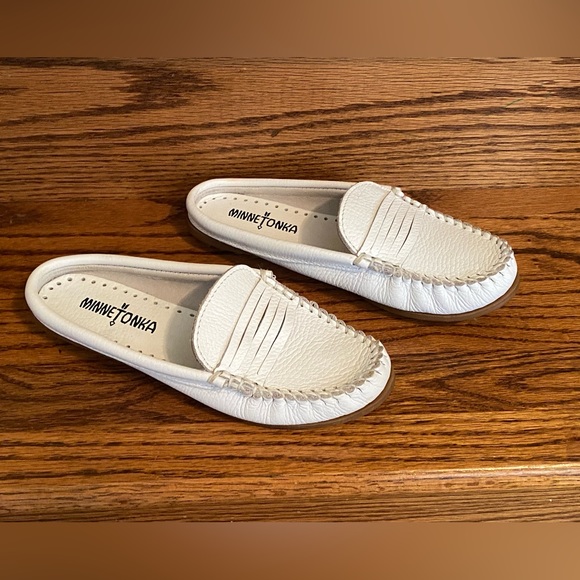 Minnetonka White Leather Loafers - Picture 3 of 7